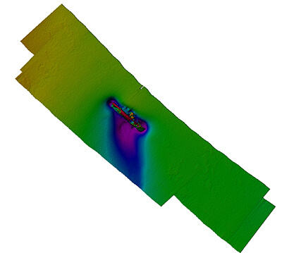 Multibeam sonar image of the USCGC Bedloe wreck site